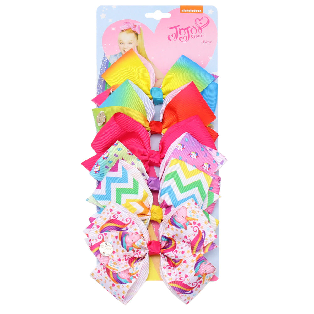Wholesale 5-inch  bow hairpin set 6-color one-card children' s hairpin headdress